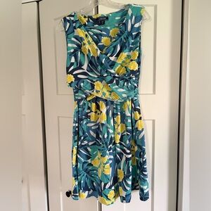 Lands' End Dress Fit and Flare Sleeveless Tropical Faux Wrap Front Women's Small
